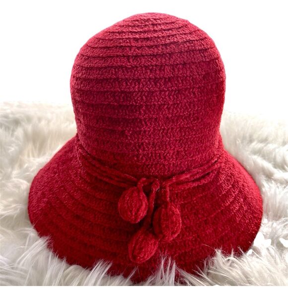 Betmar New York Chenille Hat Red Bucket Style Womens Jewel Logo Holiday X627KO - Picture 6 of 12
